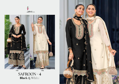 Safroon 4 Black-White Eba Lifestyle Chinon Readymade Plazzo Style Suits Supplier India