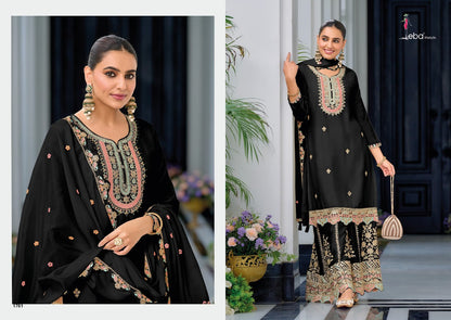 Safroon 4 Black-White Eba Lifestyle Chinon Readymade Plazzo Style Suits Supplier India