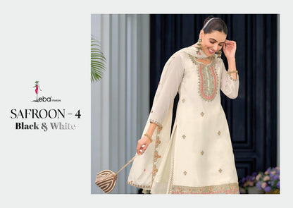 Safroon 4 Black-White Eba Lifestyle Chinon Readymade Plazzo Style Suits Supplier India
