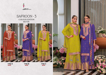 Safroon Vol 3 Silver Colour Edition Eba Lifestyle Chinon Pakistani Readymade Suits Manufacturer