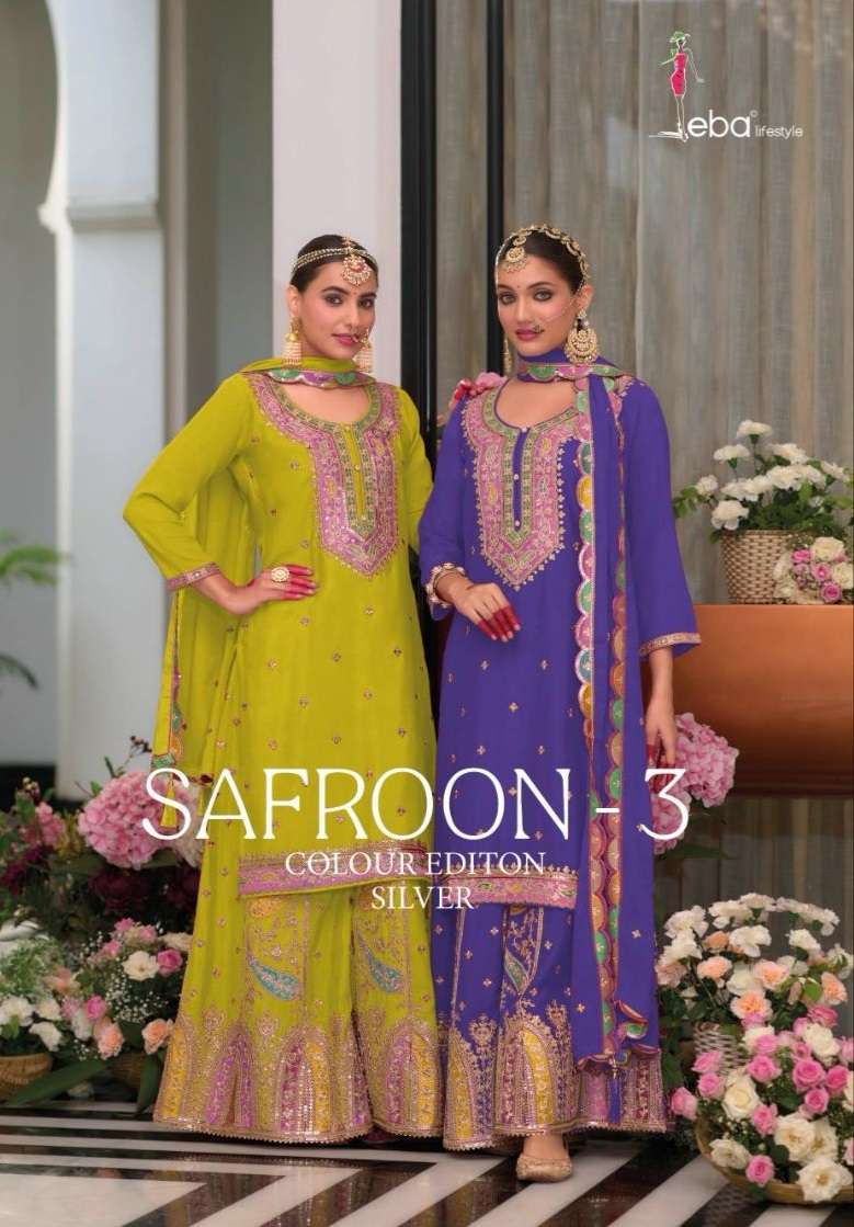 Safroon Vol 3 Silver Colour Edition Eba Lifestyle Chinon Pakistani Readymade Suits Manufacturer