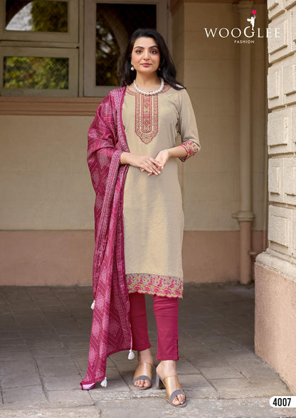 Sagaai Vol 3 Wooglee Viscose Weaving Readymade Pant Style Suits Wholesaler Ahmedabad
