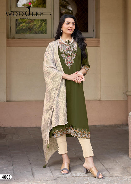 Sagaai Vol 3 Wooglee Viscose Weaving Readymade Pant Style Suits Wholesaler Ahmedabad