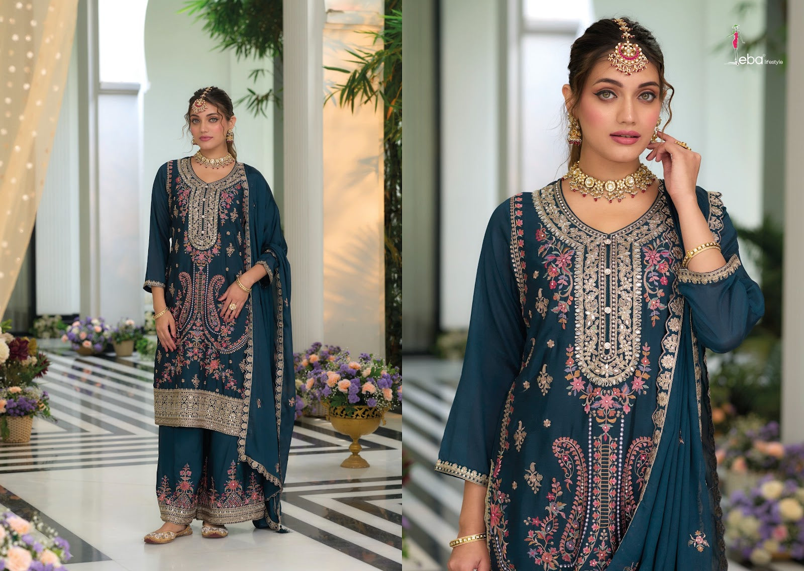 Sagun Vol 2 Eba Lifestyle Chinon Readymade Plazzo Style Suits Exporter India