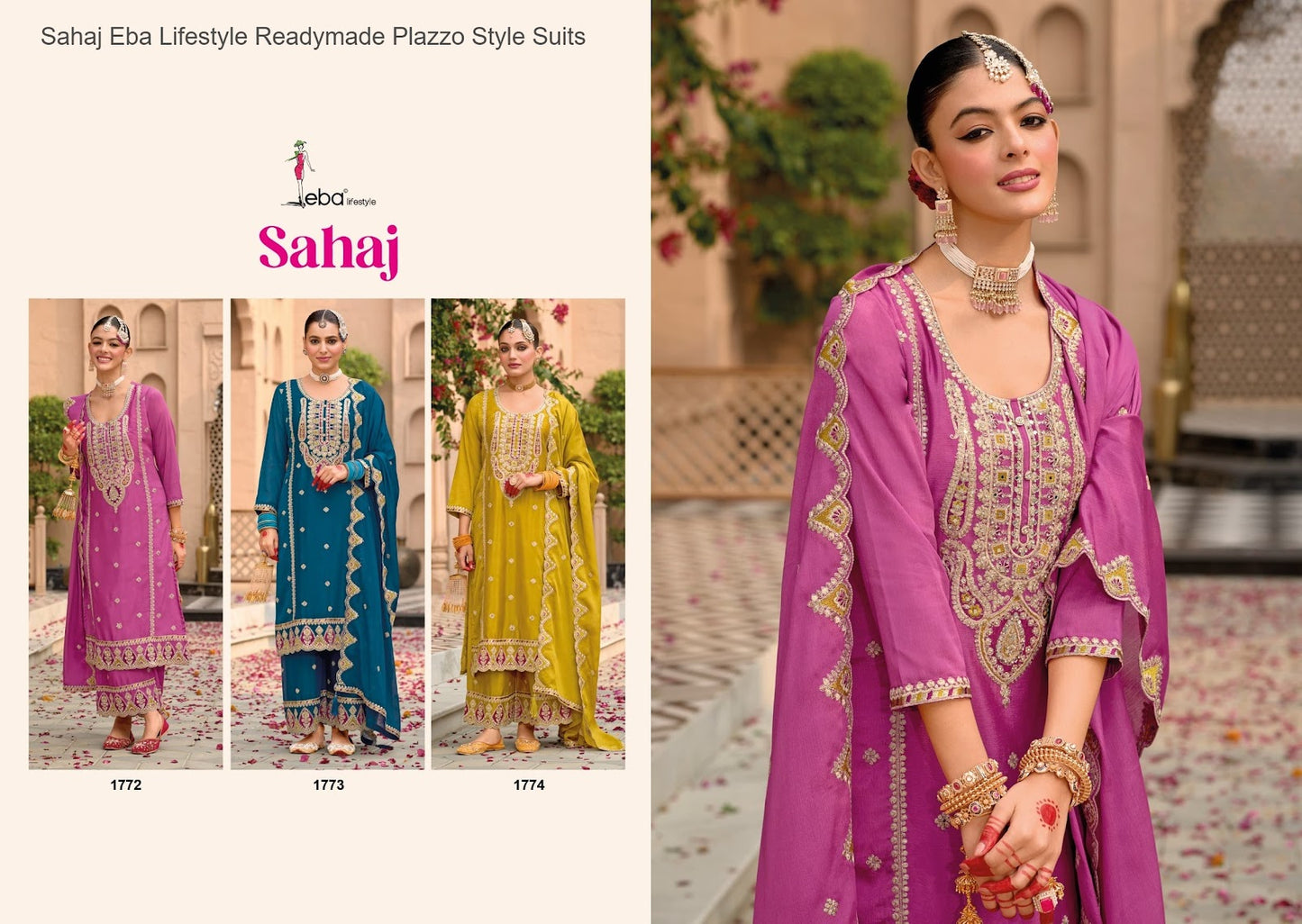 Sahaj Eba Lifestyle Chinon Readymade Plazzo Style Suits Wholesale Price