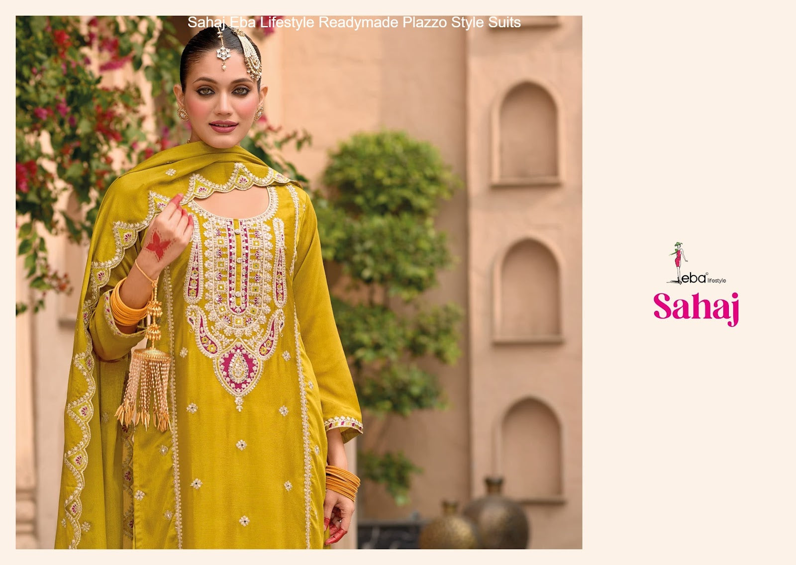 Sahaj Eba Lifestyle Chinon Readymade Plazzo Style Suits Wholesale Price