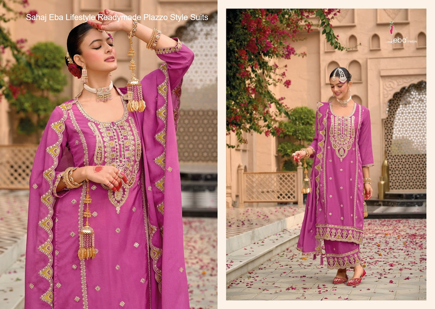 Sahaj Eba Lifestyle Chinon Readymade Plazzo Style Suits Wholesale Price