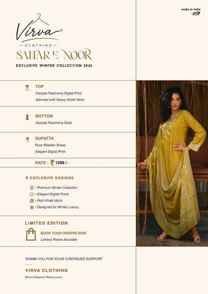 Sahar E Noor Virva Viscose Pashmina Suits Wholesale Rate