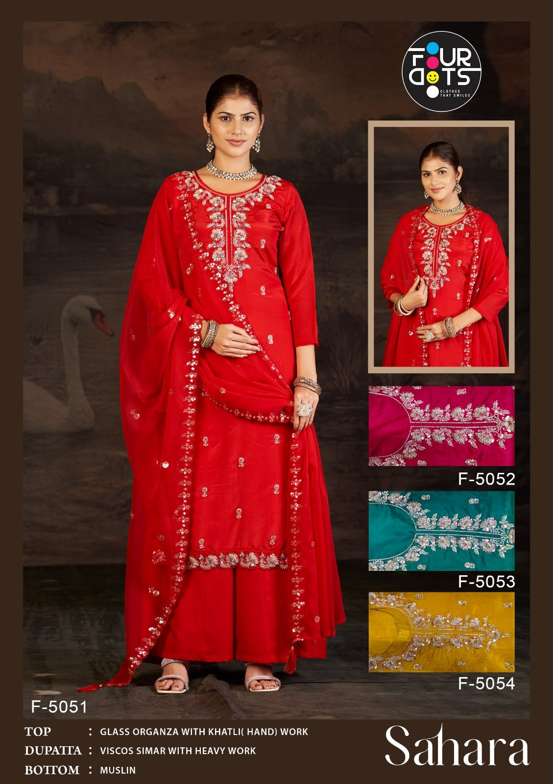 Sahara Four Dots Organza Plazzo Style Suits Exporter Ahmedabad