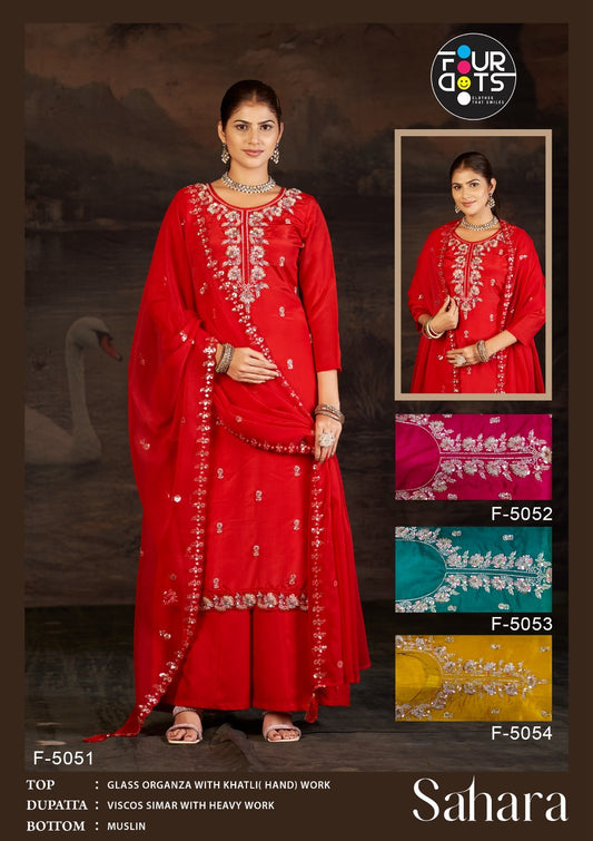 Sahara Four Dots Organza Plazzo Style Suits Exporter Ahmedabad