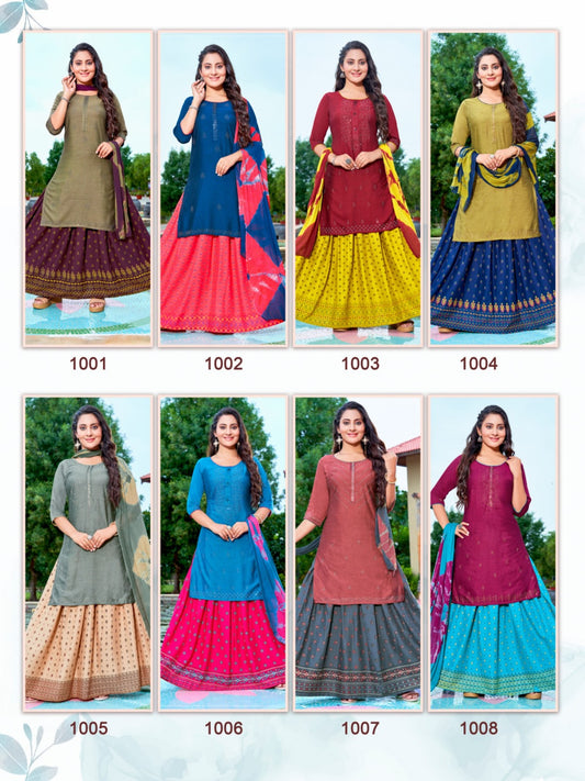 Saheba Vol 1 Paavi Rayon Readymade Skirt Style Suits