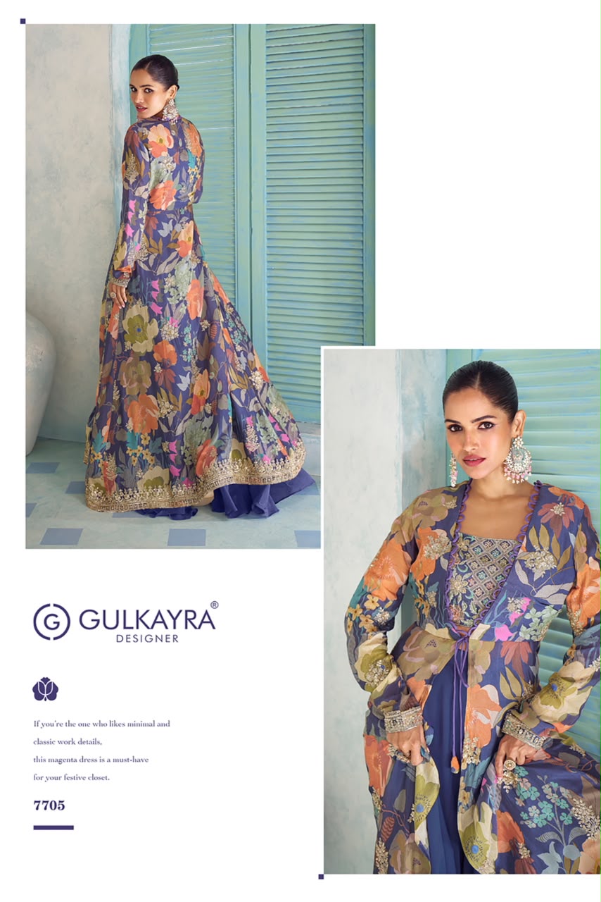 Saheen Gulkayra Designer Chinnon Crop Top Shurg Palazzo Set Exporter India
