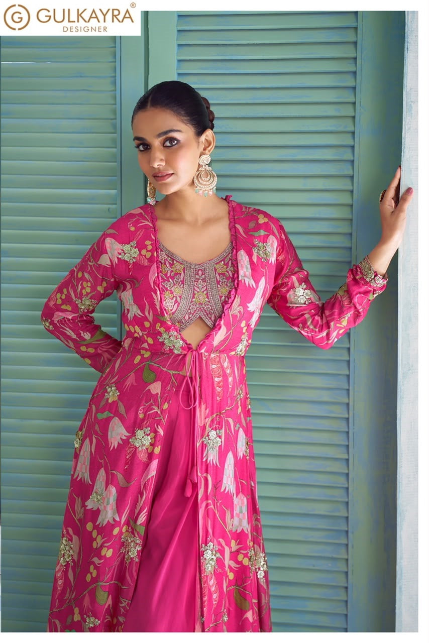 Saheen Gulkayra Designer Chinnon Crop Top Shurg Palazzo Set Exporter India