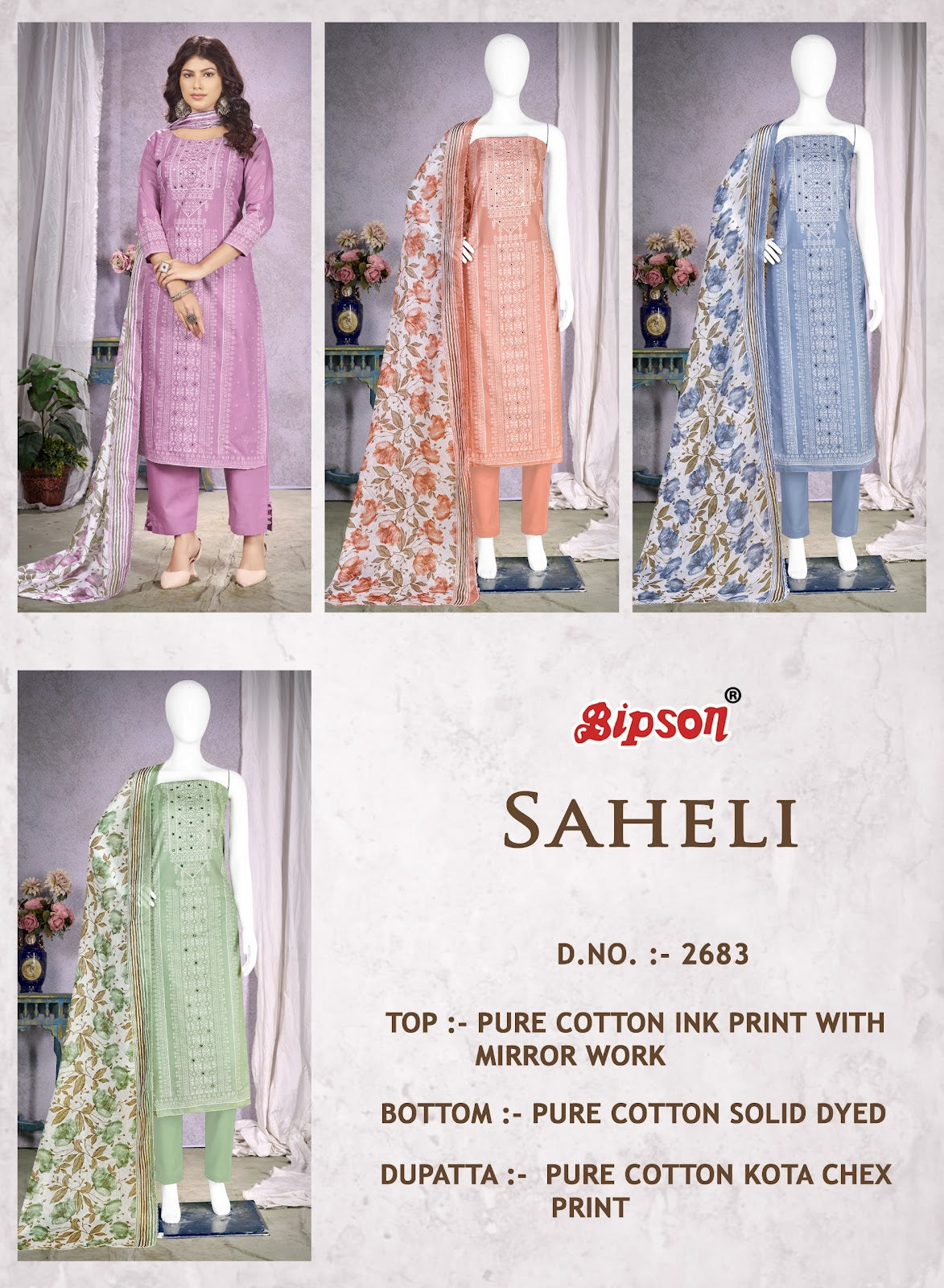 Saheli 2683 Bipson Prints Cotton Pant Style Suits Wholesaler India
