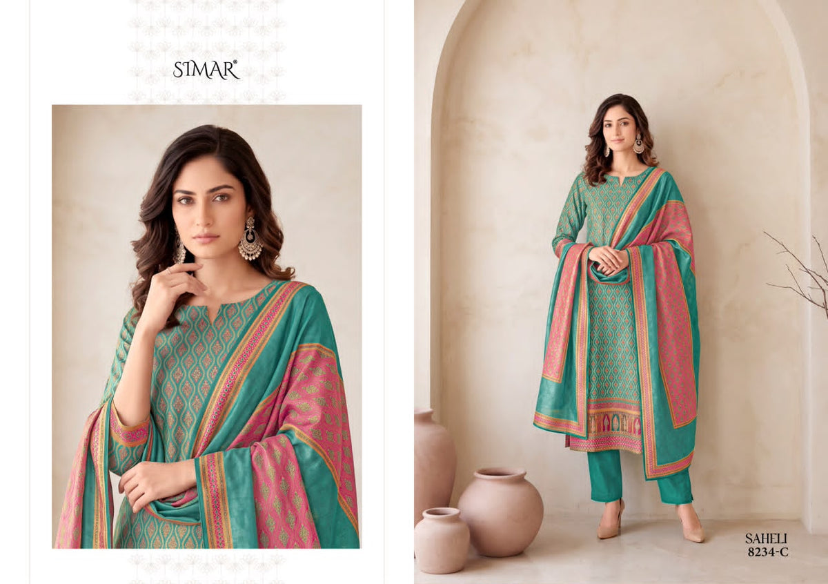 Saheli Simar Jacquard Pant Style Suits Wholesale Price