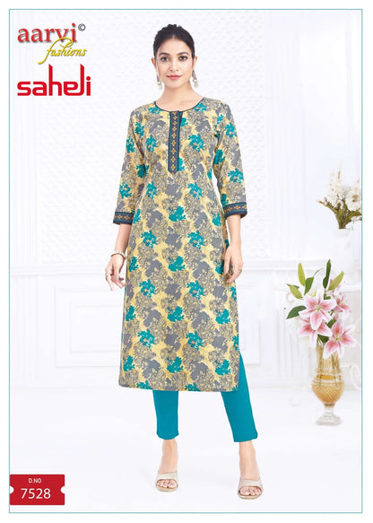 Saheli Vol 17 Aarvi Fashions Cotton Long Straight Kurti Supplier