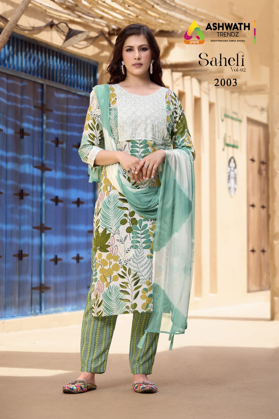 Saheli Vol 2 Ashwath Rayon Readymade Pant Style Suits Wholesaler Gujarat