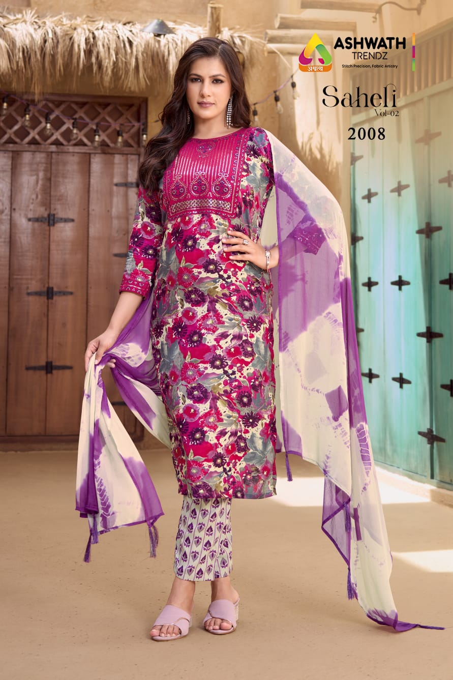 Saheli Vol 2 Ashwath Rayon Readymade Pant Style Suits Wholesaler Gujarat