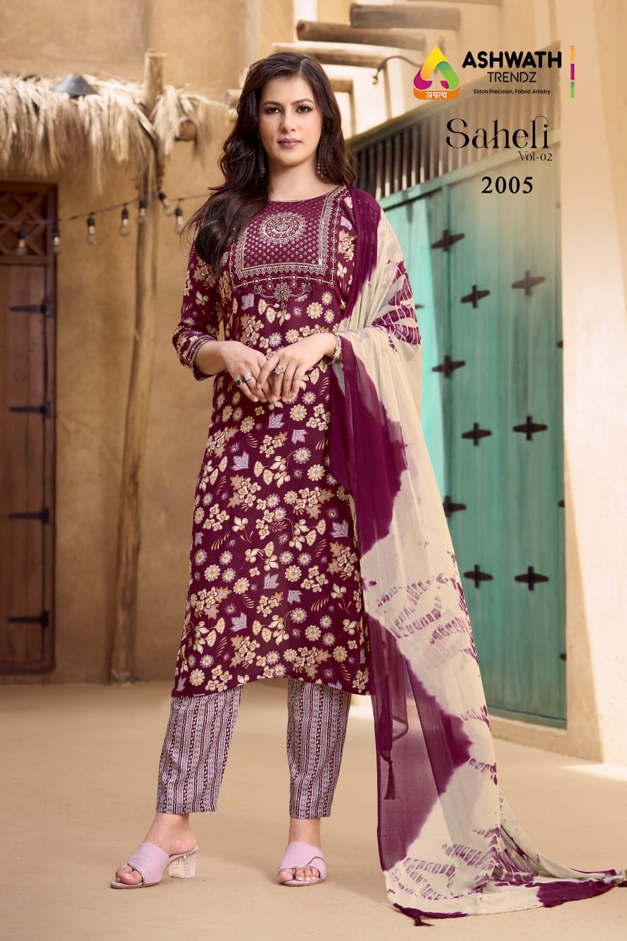 Saheli Vol 2 Ashwath Rayon Readymade Pant Style Suits Wholesaler Gujarat