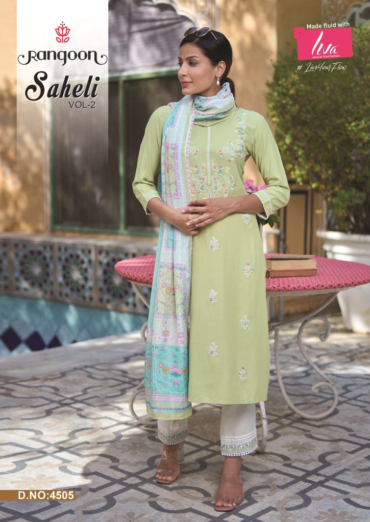 Saheli Vol 2 Rangoon Nylon Viscose Readymade Pant Style Suits
