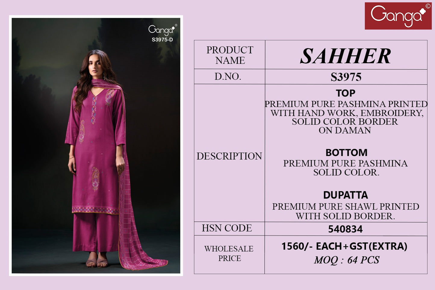 Sahher Ganga Pashmina Suits Supplier