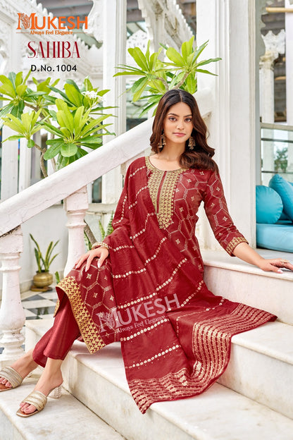 Sahiba Mukesh Banwery Viscose Simmer Readymade Pant Style Suits Wholesaler Ahmedabad