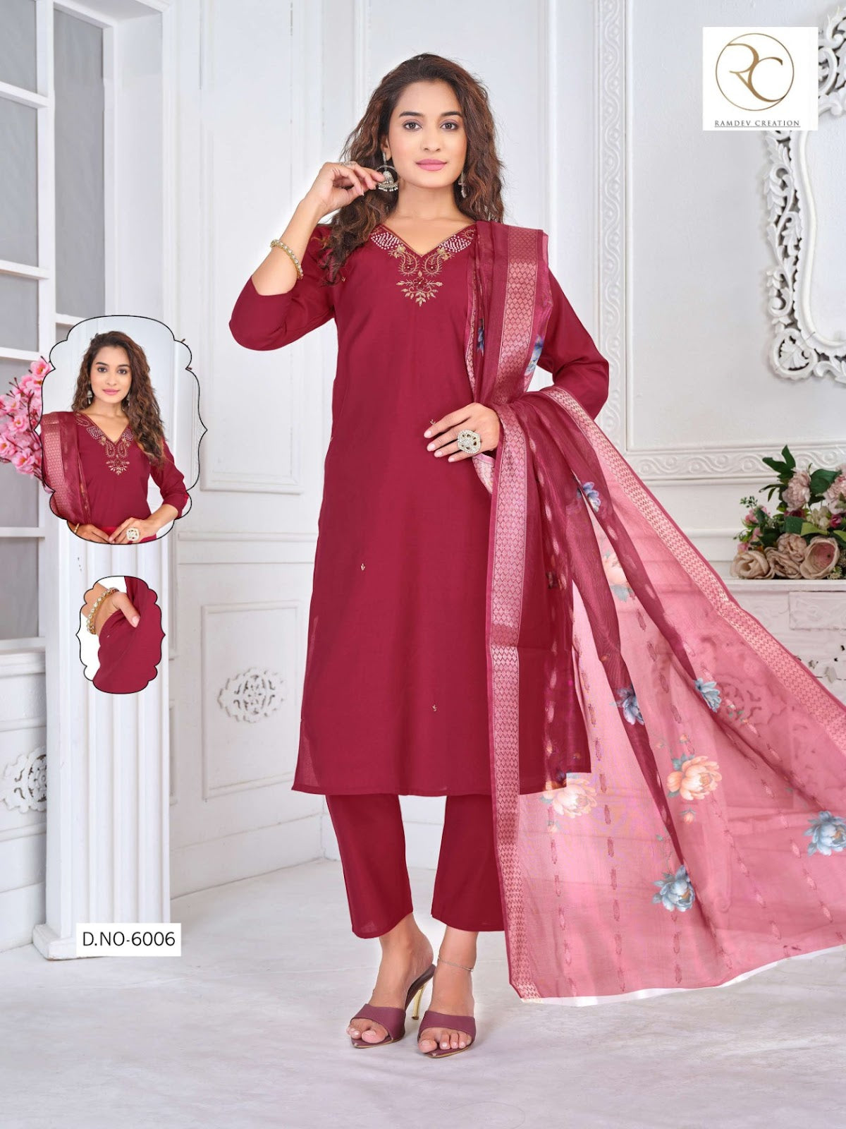 Sahiba Vol 1 Ramdev Creation Roman Silk Readymade Pant Style Suits Exporter Ahmedabad