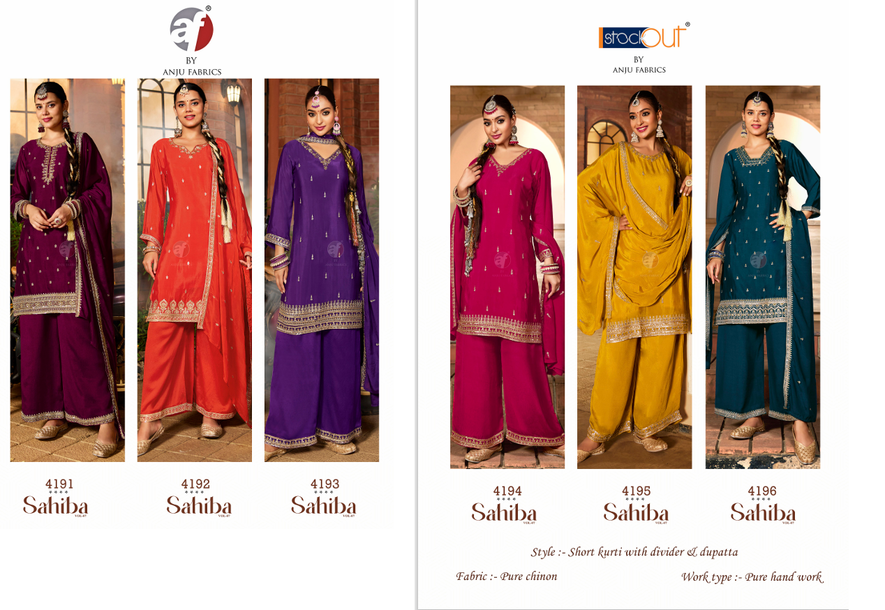 Sahiba Vol 7 Af Chinon Readymade Plazzo Style Suits Wholesaler India
