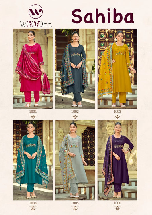 Sahiba Woodee Rayon Readymade Pant Style Suits Supplier India