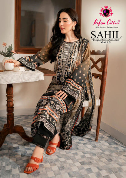 Sahil Vol 15 Designer Cotton Collection Nafisa Cotton Karachi Salwar Suits Wholesale Rate