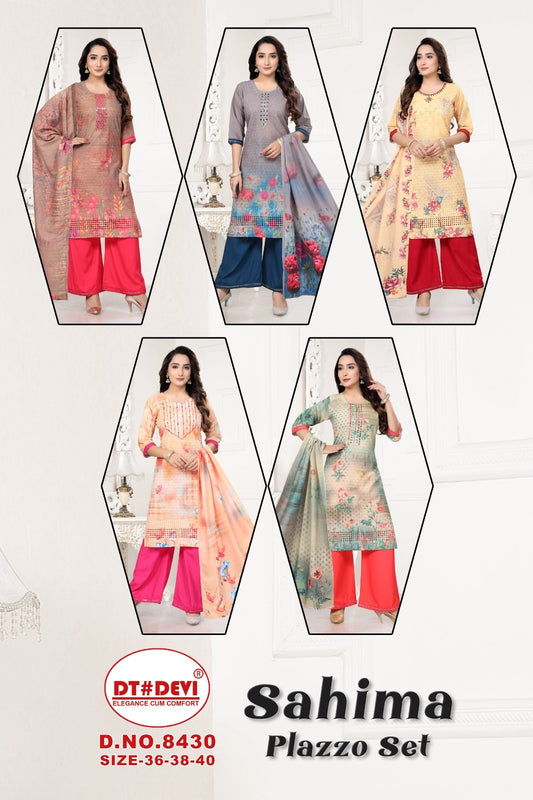 Sahima-8430 Dt Devi Readymade Plazzo Style Suits Exporter Ahmedabad