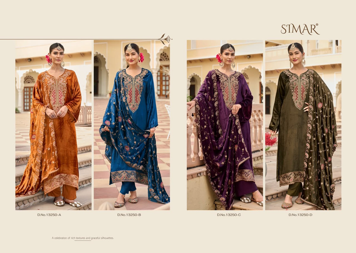 Sahira Simar Viscose Velvet Suits Wholesaler India