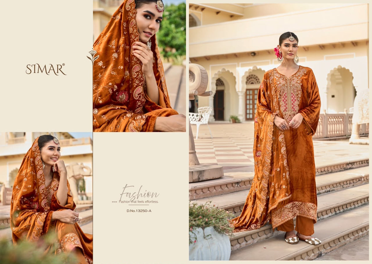Sahira Simar Viscose Velvet Suits Wholesaler India
