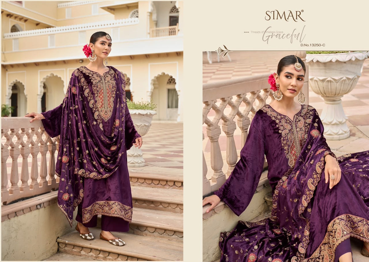 Sahira Simar Viscose Velvet Suits Wholesaler India