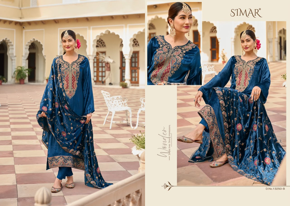 Sahira Simar Viscose Velvet Suits Wholesaler India
