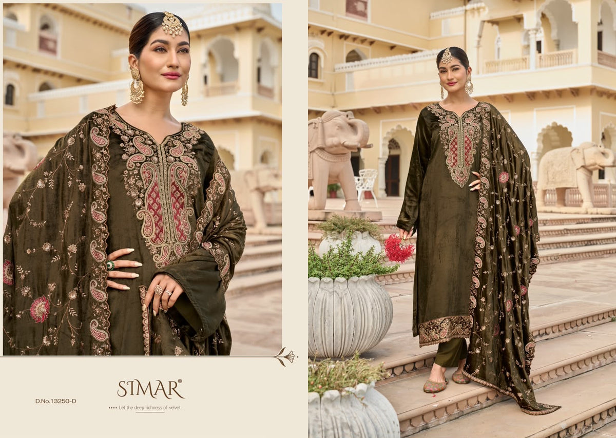 Sahira Simar Viscose Velvet Suits Wholesaler India