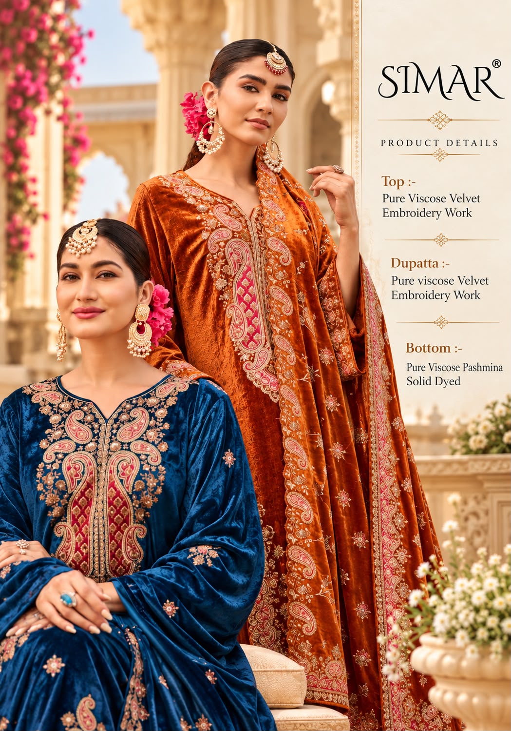 Sahira Simar Viscose Velvet Suits Wholesaler India