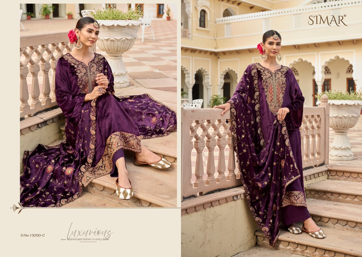 Sahira Simar Viscose Velvet Suits Wholesaler India