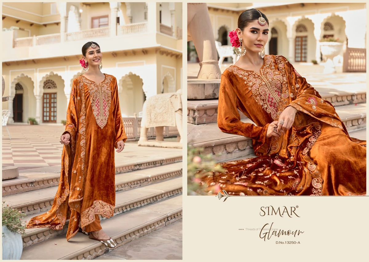 Sahira Simar Viscose Velvet Suits Wholesaler India