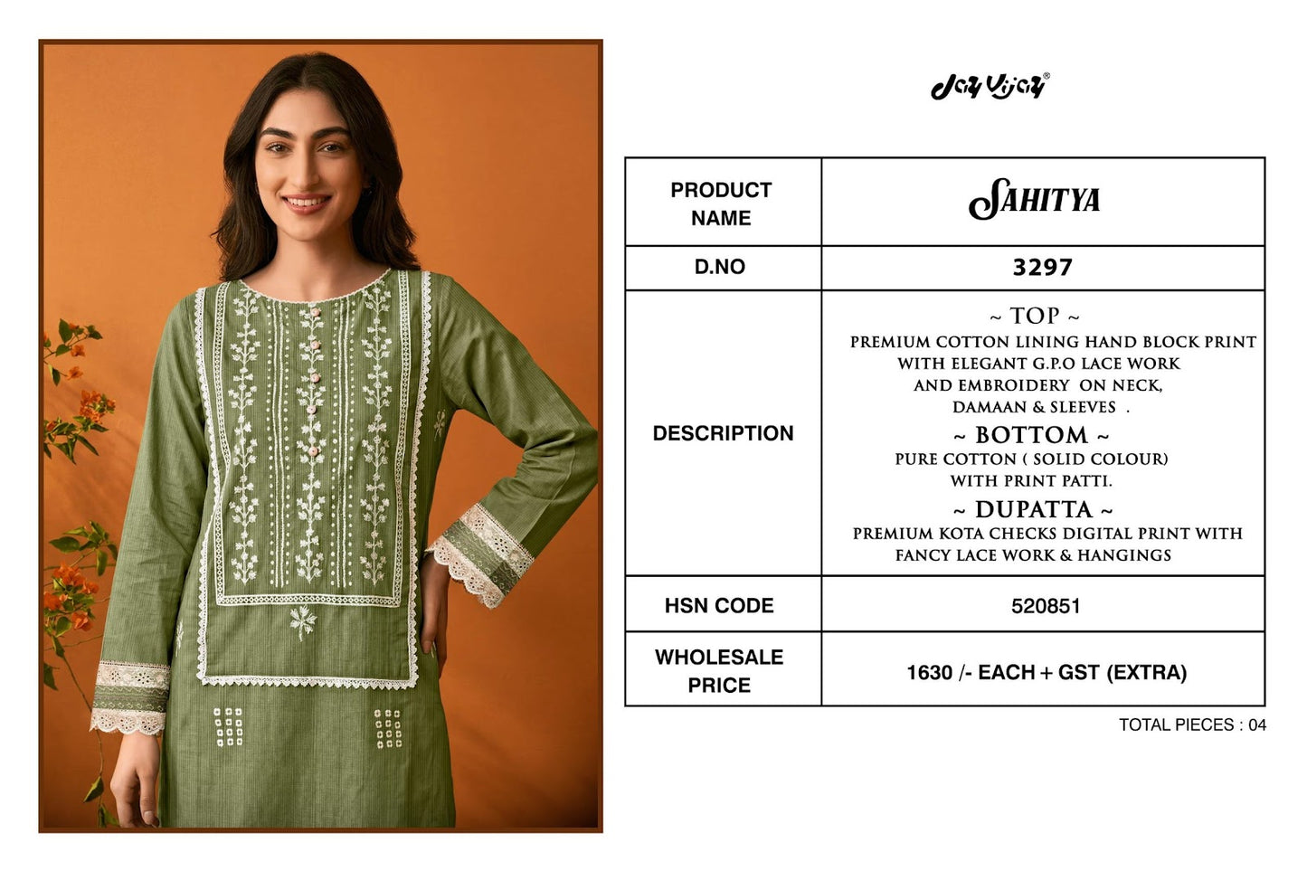 Sahitya 3297 Jay Vijay Cotton Pant Style Suits Exporter