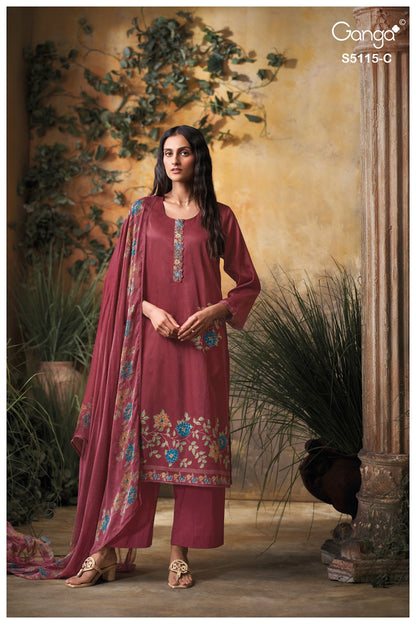 Saiba S5115 Ganga Cotton Satin Pant Style Suits Wholesale Rate