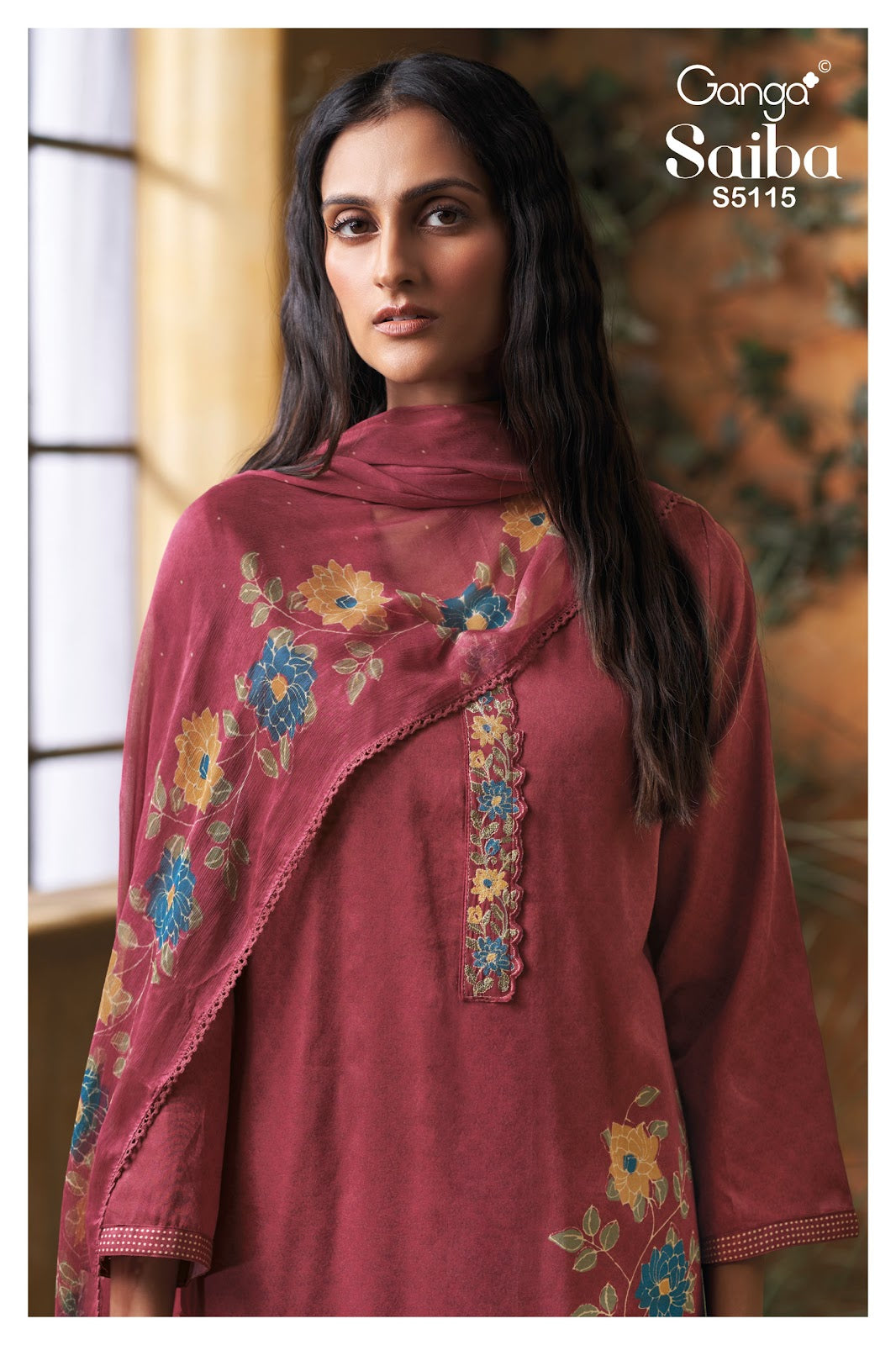 Saiba S5115 Ganga Cotton Satin Pant Style Suits Wholesale Rate