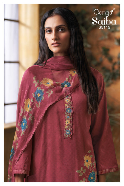 Saiba S5115 Ganga Cotton Satin Pant Style Suits Wholesale Rate