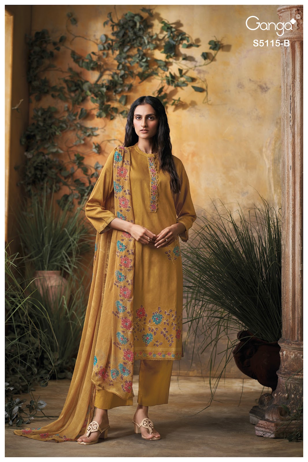 Saiba S5115 Ganga Cotton Satin Pant Style Suits Wholesale Rate