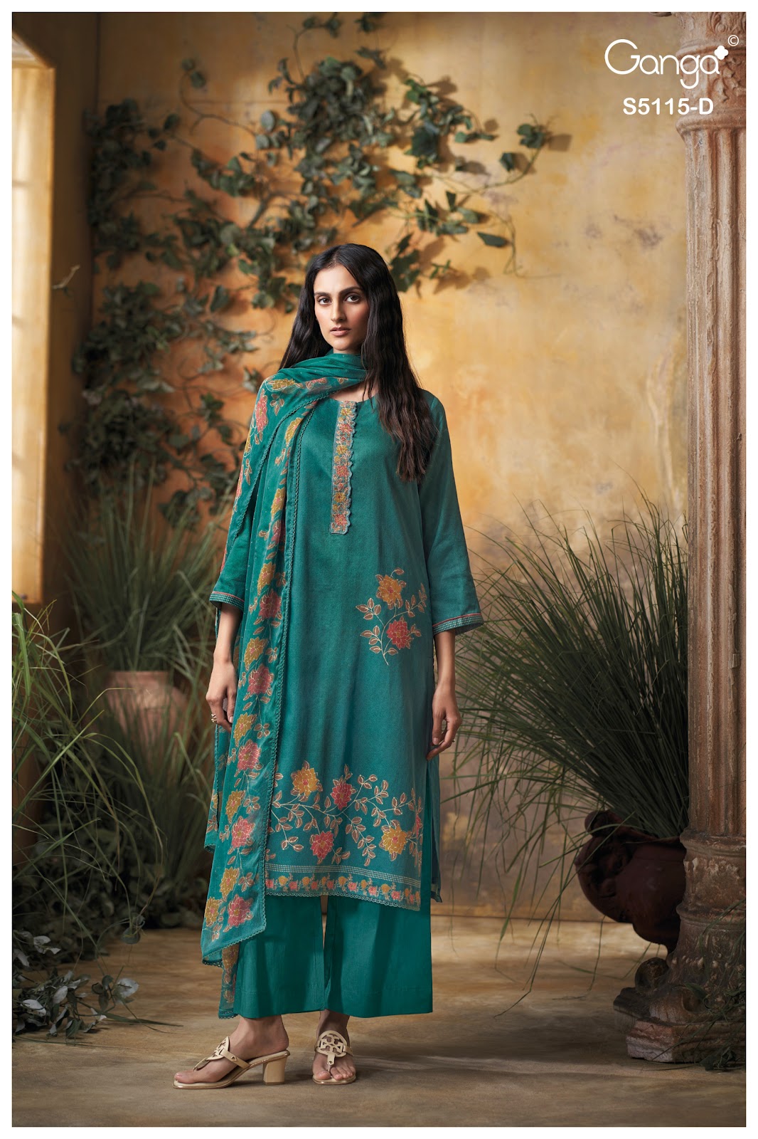 Saiba S5115 Ganga Cotton Satin Pant Style Suits Wholesale Rate