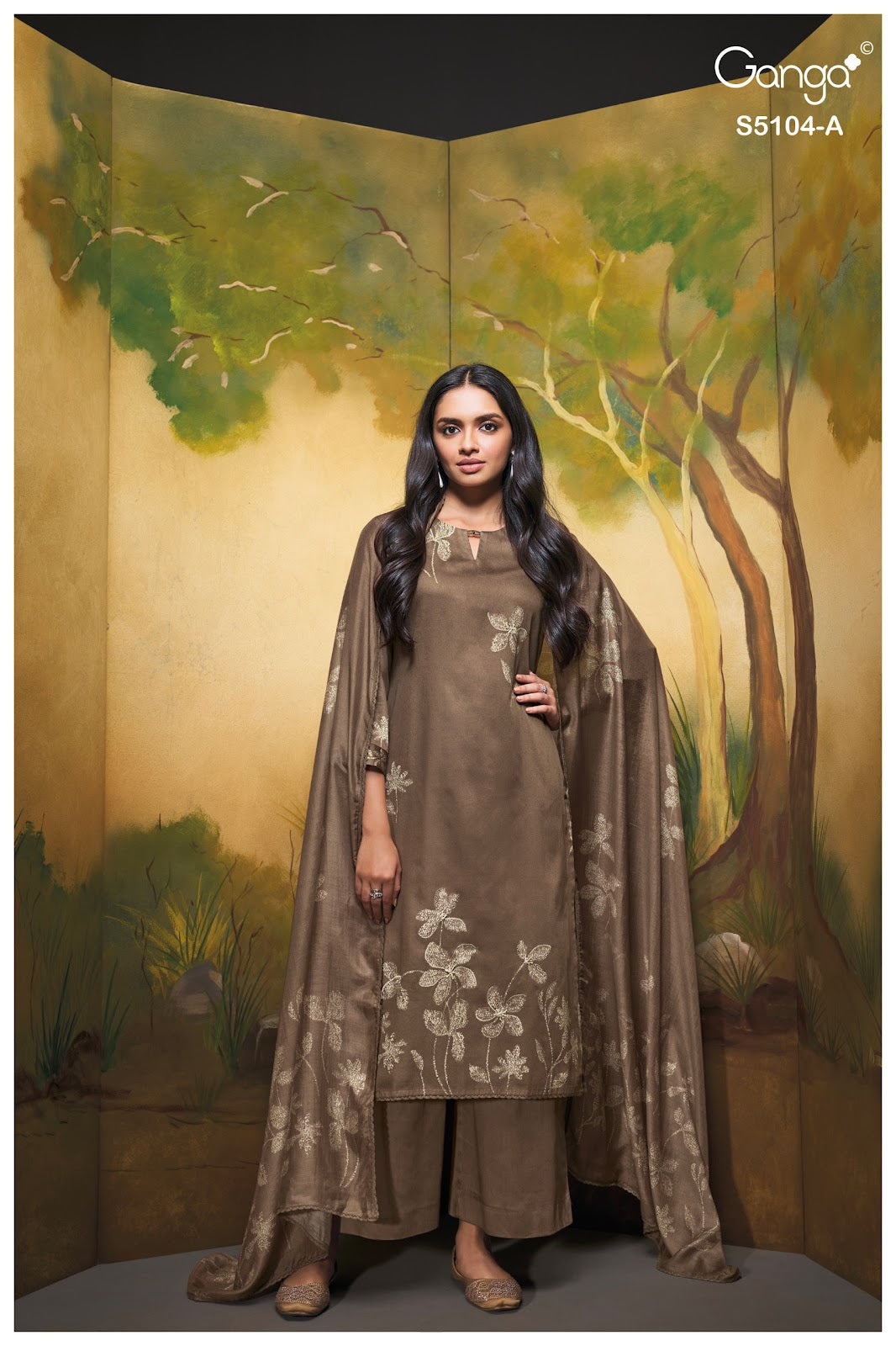 Saidnya S5104 Ganga Cotton Satin Plazzo Style Suits Exporter Gujarat
