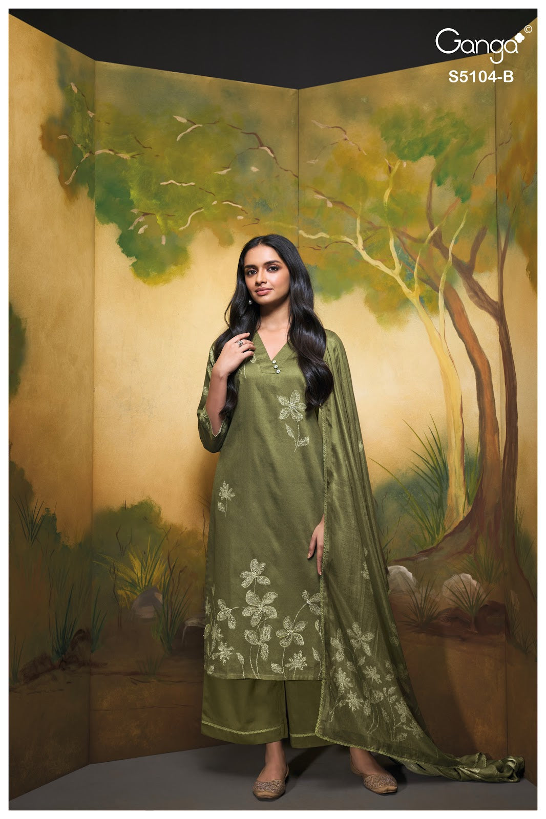 Saidnya S5104 Ganga Cotton Satin Plazzo Style Suits Exporter Gujarat