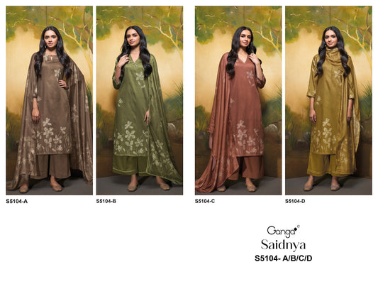 Saidnya S5104 Ganga Cotton Satin Plazzo Style Suits Exporter Gujarat