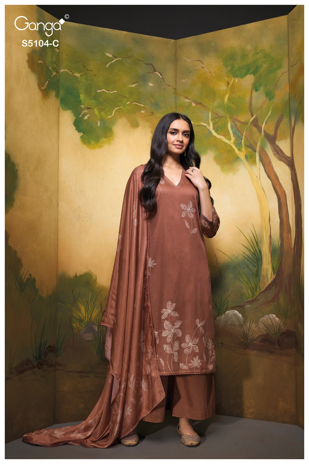 Saidnya S5104 Ganga Cotton Satin Plazzo Style Suits Exporter Gujarat