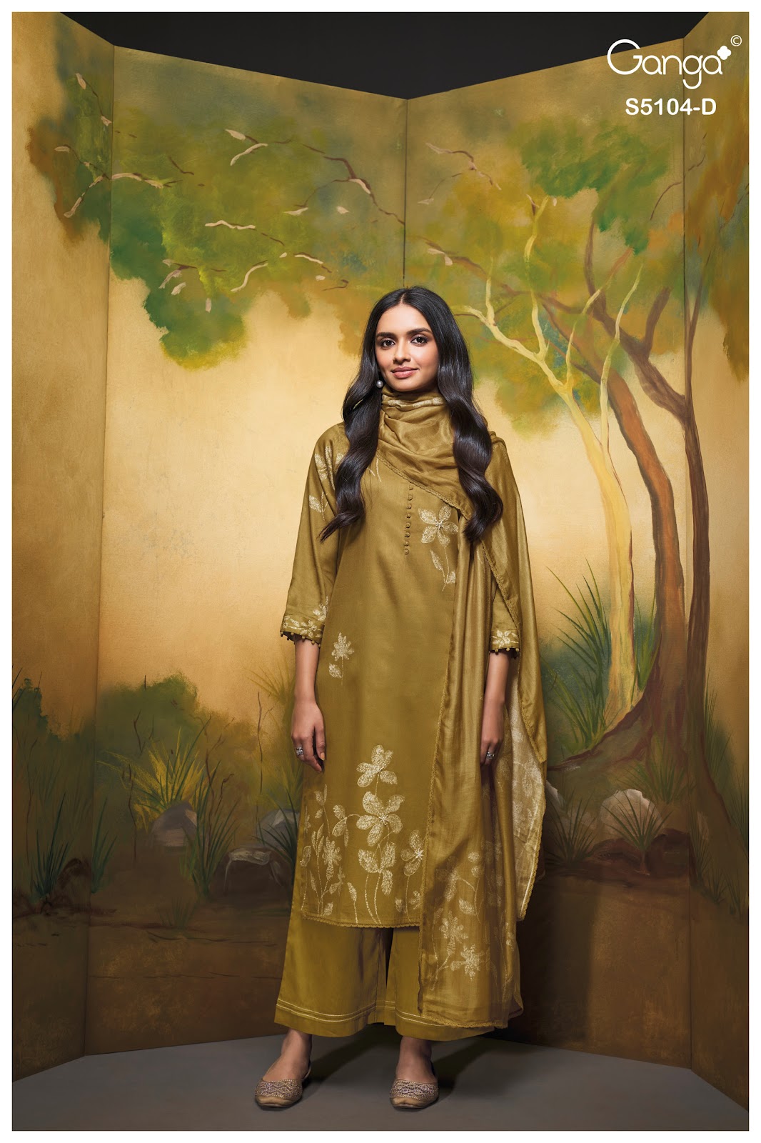 Saidnya S5104 Ganga Cotton Satin Plazzo Style Suits Exporter Gujarat